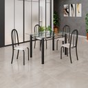 Ver imagem 1 de Conjunto de Mesa Tubular 120x75cm Tampo em Vidro com 4 Cadeiras Iris B Preto/Bege