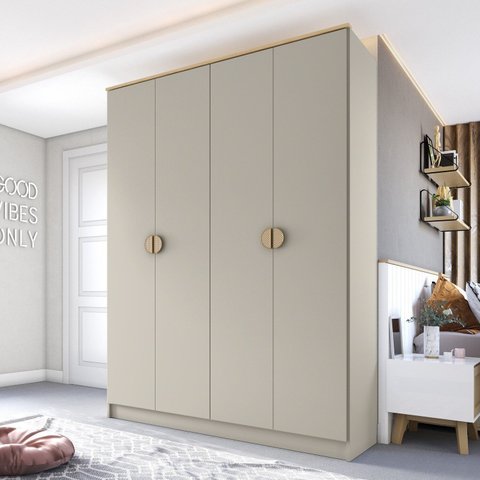 Guarda-Roupa Solteiro 100% MDF BP 4 Portas 2 Gavetas Asti Bege/Panna
