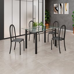 Conjunto de Mesa Tubular 120x75cm Tampo em Vidro com 4 Cadeiras Iris B - 1