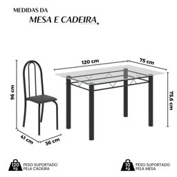 Conjunto de Mesa Tubular 120x75cm Tampo em Vidro com 4 Cadeiras Iris B - 3