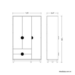 Guarda-roupa 3 Portas e 2 Gavetas 195x120x47 Cm - 6