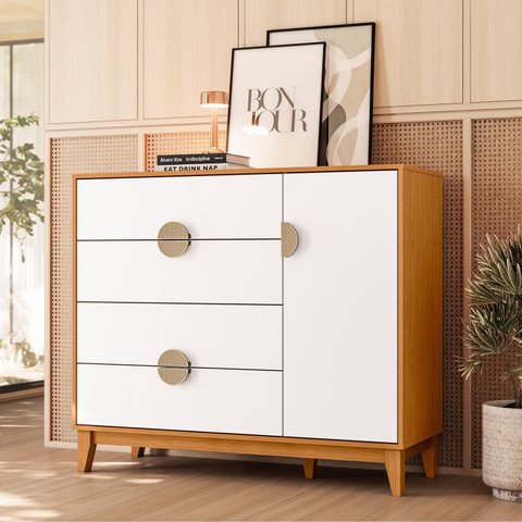 Cômoda Sapateira 1 Porta e 4 Gavetas Branco/Cinamomo