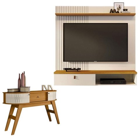 Estante Home Theater Suspenso Íris com Aparador Estoril Cinamomo Off White - Madetec