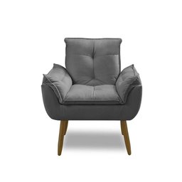 Kit 2 Poltronas para Sala Decorativa Opala Pés Madeira Suede Cinza Chumbo Império Decor - 4