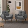 Kit 2 Poltronas para Sala Decorativa Opala Pés Madeira Suede Cinza Chumbo Império Decor - 2