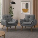 Ver imagem 2 de Kit 2 Poltronas para Sala Decorativa Opala Pés Madeira Suede Cinza Chumbo Império Decor