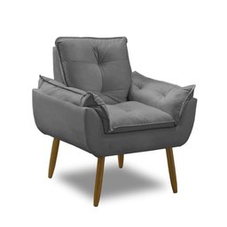 Kit 2 Poltronas para Sala Decorativa Opala Pés Madeira Suede Cinza Chumbo Império Decor - 3