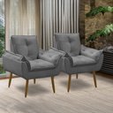 Ver imagem 7 de Kit 2 Poltronas para Sala Decorativa Opala Pés Madeira Suede Cinza Chumbo Império Decor
