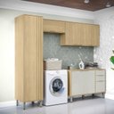 Ver imagem 1 de Lavanderia Modulada com 2 Armários Aereos, 1 Balcão e 1 Armário Multiuso Glória Bege/Castanho/Off White
