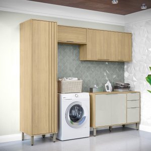 Lavanderia Modulada com 2 Armários Aereos, 1 Balcão e 1 Armário Multiuso Glória