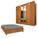 Ver imagem 1 de Guarda-Roupa 6 Portas com Espelho Ripado Nova York e Cama Casal Monaco Espresso Móveis Bege/Cinamomo