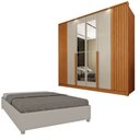 Ver imagem 1 de Guarda-Roupa 6 Portas com Espelho Ripado Nova York e Cama Casal Monaco Espresso Móveis Bege/Cinamomo/Off White