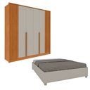 Ver imagem 1 de Guarda-Roupa 6 Portas com Espelho Ripado Nova York e Cama Casal Monaco Espresso Móveis Bege/Cinamomo/Off White