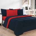 Ver imagem 1 de Kit Edredom Malha 100% Algodão Gran Moratta 2 Peças Solteiro - Azul Marinho-vermelho