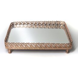 Bandeja Luxo Ouro Rose Retangular Metal Com Espelho17X20 - 4