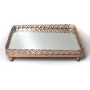 Ver imagem 4 de Bandeja Luxo Ouro Rose Retangular Metal Com Espelho17X20