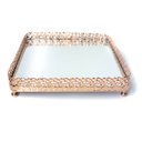 Ver imagem 1 de Bandeja Luxo Ouro Rose Retangular Metal Com Espelho17X20