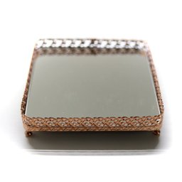Bandeja Luxo Ouro Rose Retangular Metal Com Espelho17X20 - 3