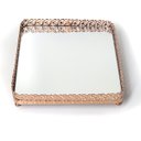 Ver imagem 5 de Bandeja Luxo Ouro Rose Retangular Metal Com Espelho17X20