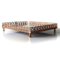 Bandeja Luxo Ouro Rose Retangular Metal Com Espelho17X20 - 2