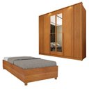 Ver imagem 1 de Guarda-Roupa 6 Portas com Espelho Ripado Nova York e Cama Solteiro Monaco Espresso Móveis Bege/Cinamomo