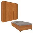 Ver imagem 1 de Guarda-Roupa 6 Portas com Espelho Ripado Nova York e Cama Solteiro Monaco Espresso Móveis Bege/Cinamomo