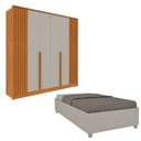Ver imagem 1 de Guarda-Roupa 6 Portas com Espelho Ripado Nova York e Cama Solteiro Monaco Espresso Móveis Bege/Cinamomo/Off White