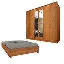 Ver imagem 1 de Guarda-Roupa 6 Portas com Espelho Ripado Nova York e Cama Casal Queen Monaco Espresso Móveis Bege/Cinamomo