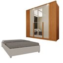 Ver imagem 1 de Guarda-Roupa 6 Portas com Espelho Ripado Nova York e Cama Casal Queen Monaco Espresso Móveis Bege/Cinamomo/Off White