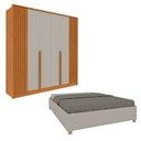 Ver imagem 1 de Conjunto para Quarto 1 Guarda Roupa Ripado Nova York 1 Cama Casal Queen Monaco Espresso Móveis Bege/Cinamomo/Off White