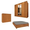 Ver imagem 1 de Quarto Completo 1 Guarda-Roupa com Espelho 1 Cômoda Ripado Nova York e 1 Cama Casal Mônaco Espresso Bege/Cinamomo