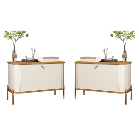 Conjunto de Mesa de Cabeceira Fidji Off White Nature