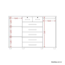 Cômoda 2 Portas 7 Gavetas Fontana 110x160x45 Cm - 7