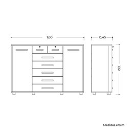 Cômoda 2 Portas 7 Gavetas Fontana 110x160x45 Cm - 6