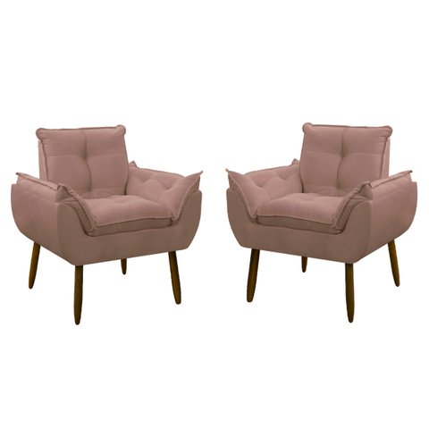 Kit 2 Poltrona Decorativa Sala de Estar Escritório Quarto Rosa Prime
