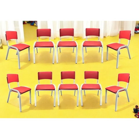 Kit 10 Cadeiras Iso Infantil Vermelho Brinquedoteca Escola Creche Igreja Empilhavel