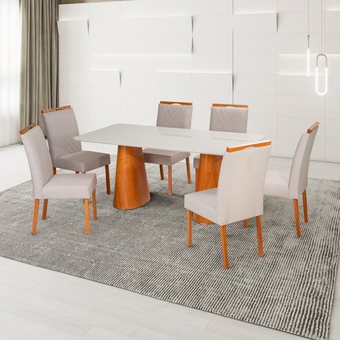 Conjunto Mesa Fortaleza com 6 Cadeiras Madeira, Estofada e Bordada Liz Authentic Espresso Móveis Cin