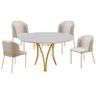 Conjunto Mesa de Jantar Barcelona Off White Base Dourado 1,20m com 4 Cadeiras Aurora - 1