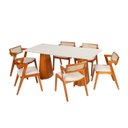 Ver imagem 2 de Conjunto Mesa Fortaleza com 6 Cadeiras Madeira Maciça, Rattan 100% Natural e Estofada Verona Off Whi
