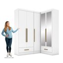 Ver imagem 4 de Quarto Modulado de Canto 100% MDF 3 Peças 5 Portas 2 Gavetas com Espelhos Smart Plus Espresso Móveis Branco