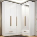 Ver imagem 1 de Quarto Modulado de Canto 100% MDF 3 Peças 5 Portas 2 Gavetas com Espelhos Smart Plus Espresso Móveis Branco