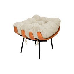 Poltrona e Puff Costela com Base Metálica Preta no Bouclê Bege - Belliv Decor - 3