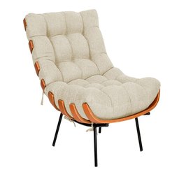 Poltrona e Puff Costela com Base Metálica Preta no Bouclê Bege - Belliv Decor - 2