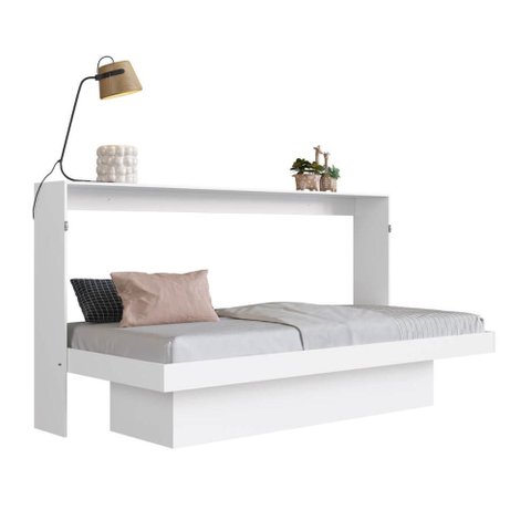 Cama Articulável Horizontal Solteiro com Estação de Trabalho Branca Mdp Latino Art In Móveis