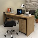 Ver imagem 1 de Conjunto 2 Peças com Escrivaninha Mesa Escritório ME4185 e Gaveteiro ME4108 3 Gavetas 180cm Amendoa Marrom