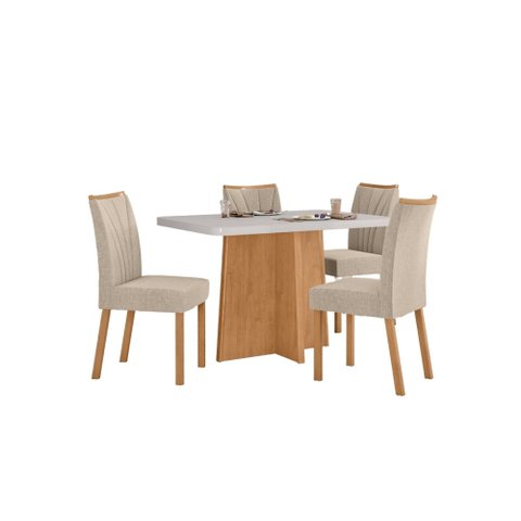 Conjunto Sala de Jantar Mesa Celebrare 120 Tampo Vidro Maxi Off com 4 Cadeiras Téssera - Lopas Amend