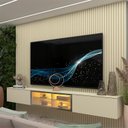 Ver imagem 1 de Estante para TV e Home Theater até 84 Polegadas com 100% MDF 218cmx250cm Led Supremo Luminare Bege Off White