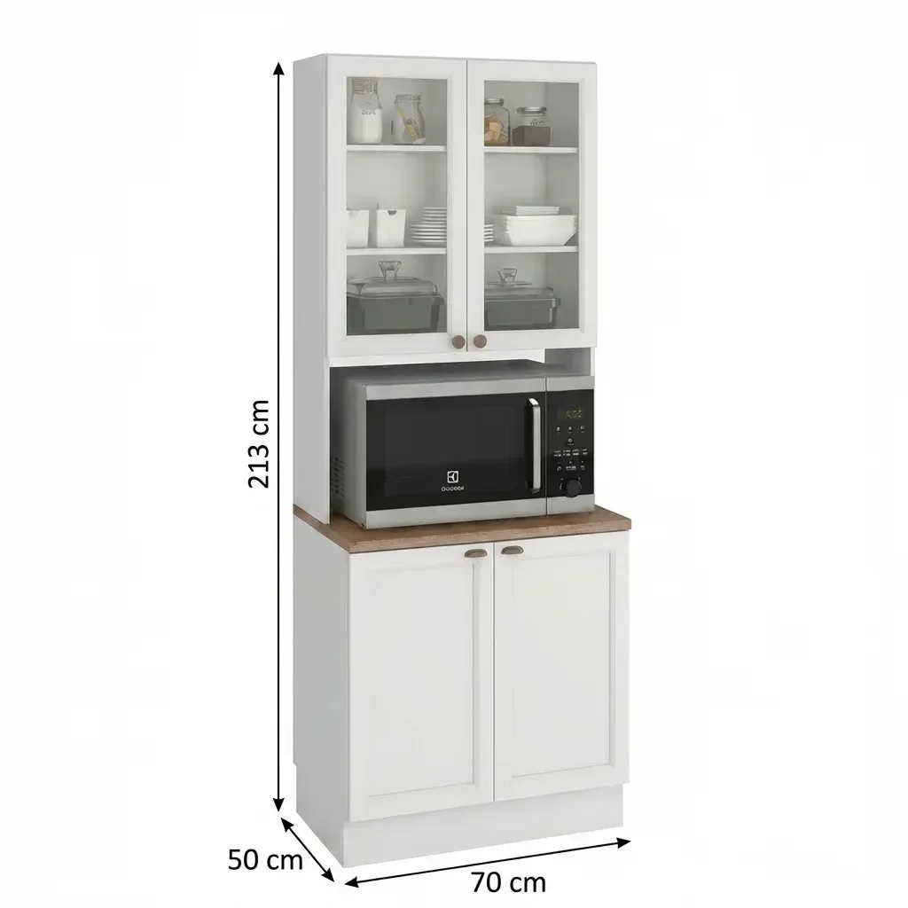 Ver imagem 4 de Paneleiro Duplo Americano com Nicho para Micro-ondas com Vidro 4 Portas 213x70cm Unna Yescasa Branco