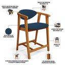 Ver imagem 4 de Kit 02 Banquetas Baixa para Cozinha Sala Jantar Bancada Cecília L02 Suede Azul Marinho - Lyam Decor