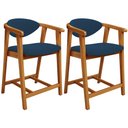 Ver imagem 1 de Kit 02 Banquetas Baixa para Cozinha Sala Jantar Bancada Cecília L02 Suede Azul Marinho - Lyam Decor